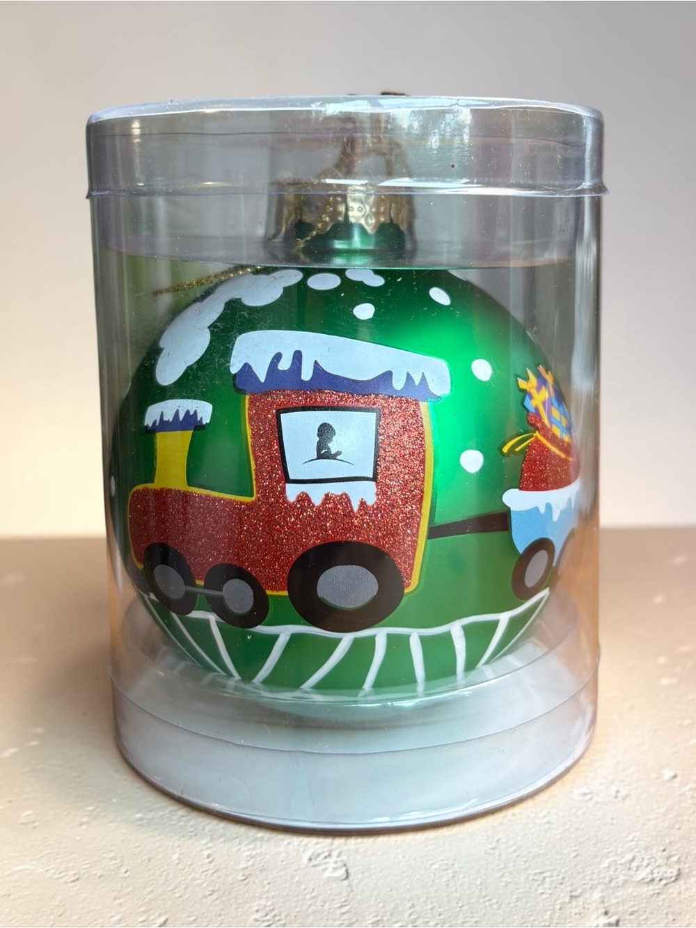 St. Jude Children's Research Hospital Glass Christmas Train Ornament Green Red